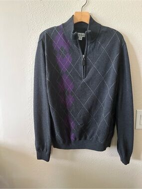 Walter Hagen men's  Gray Quarter-Zip Sweater Purple size L/ pre owned 1304
